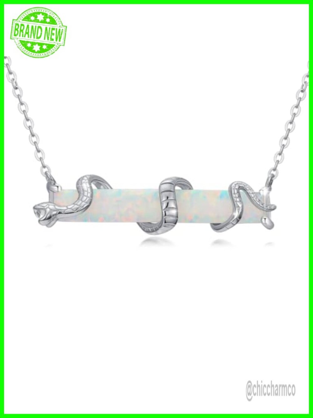 Sterling Silver Created Opal Bar Necklace Snake Pendant 18in Women Jewelry